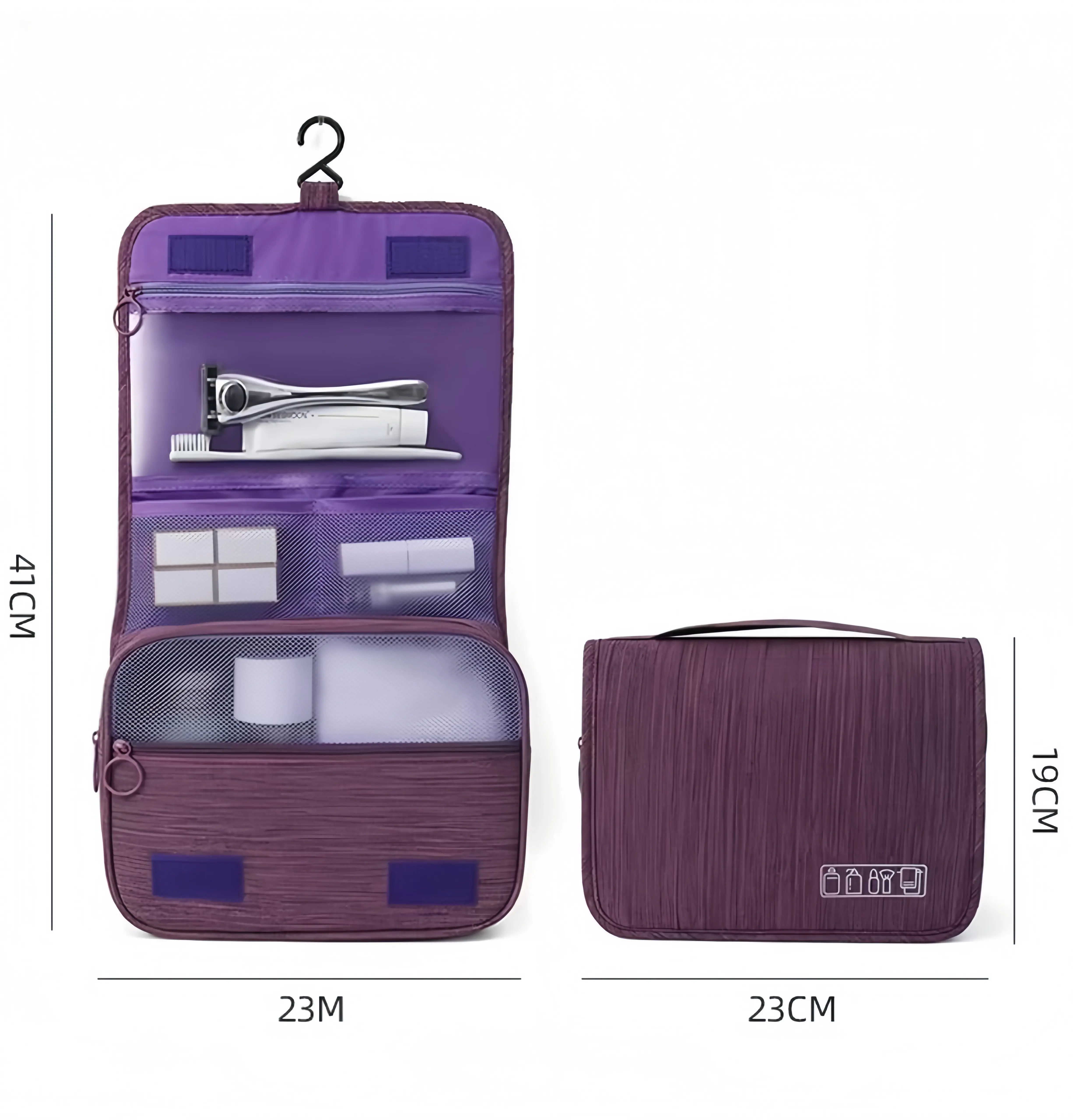 Essential 2026 upgraded foldable space-saving hanging makeup bag, 1 piece waterproof large-capacity travel toiletry zippered bag, durable toiletry organizer with hook, travel cosmetic bag