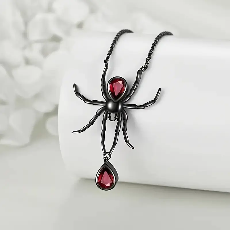 Gothic Punk Spider Pendant Necklace for Women, 18k Plated with Crystal Eyes, Stylish Halloween Party Jewelry Gift, Fashion Necklace, Statement Necklace