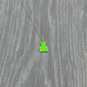 Bright Neon Green Bear Pendant - Charm and Necklace Set for Women