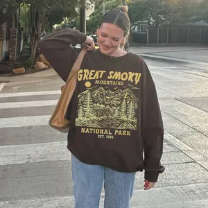 90s National Parks Unisex Sweatshirt Granola Girl Great Smoky Mountains Pullover Hiking Camping Clothes Wanderlust Retro National Park Sweater