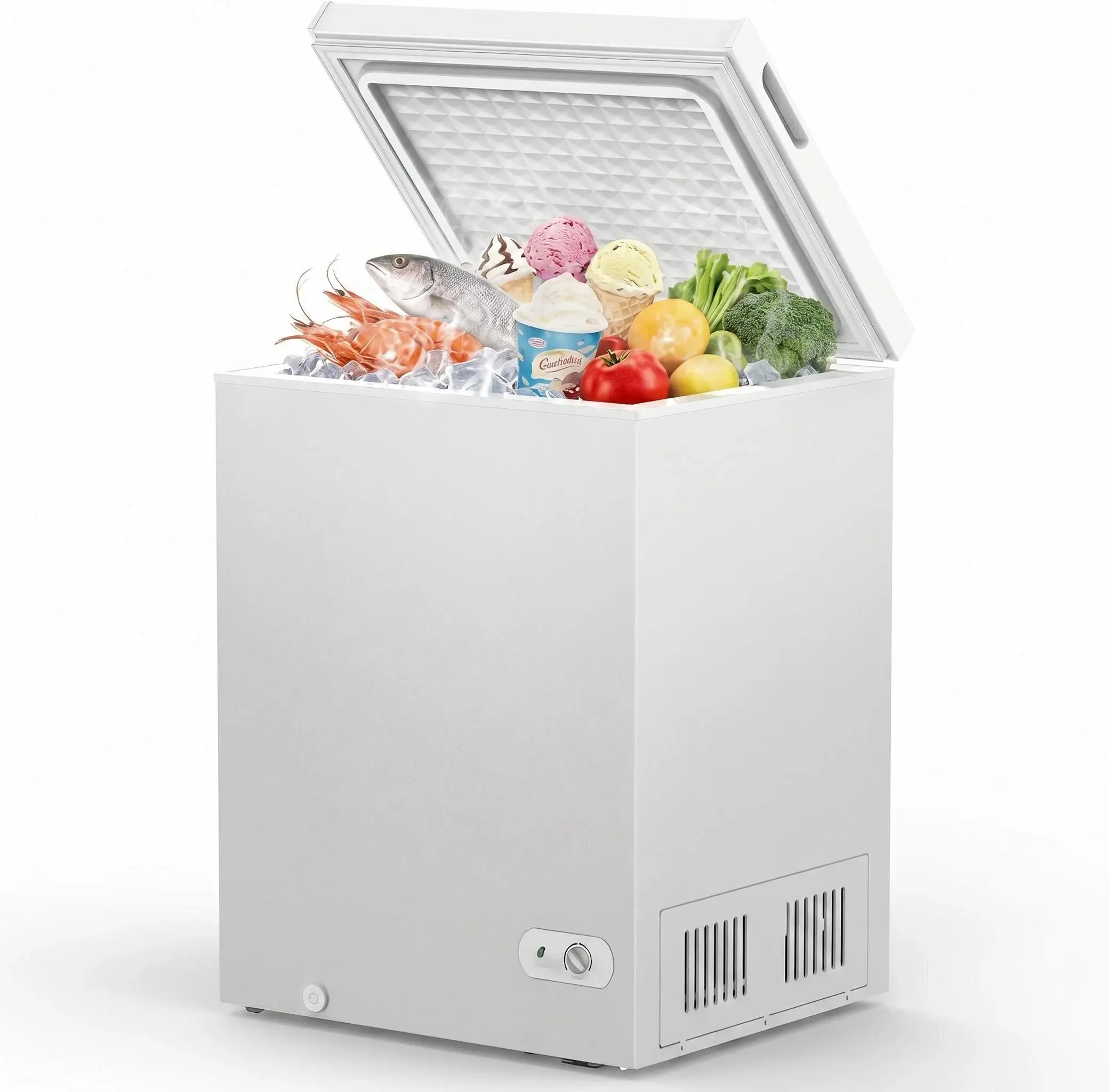 5.0 Cu.Ft Deep Freezer with 3 Basket, Quiet Chest Freezer Adjustable 7 Thermostat, Compact Freezer Free-Standing Top Door, Energy Saving for Apartment/Garage/Basement/Dorm/Home,White