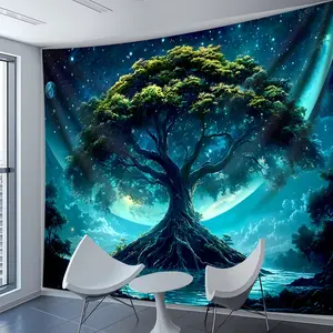 Dreamy Life Tree Landscape Photo Tapestry, Large Digital Print Wall Hanging, Polyester Art Fabric, Home Decor for Living Room Bedroom Office