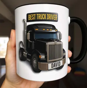 Best Truck Driver Mug, Personalized Custom Accent Mug, Gift For Truck Drivers, 11oz & 15oz Ceramic Coffee Cup, Father's Day Gift, Blue Collar Men