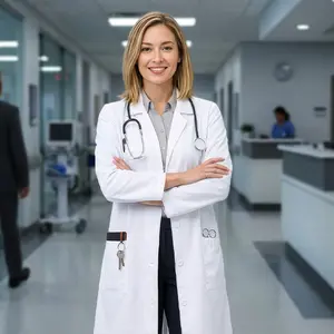 NY Threads Women's Lab Coat 31 Inch Length White Long Sleeve Medical Doctor Scientist Nurse Professional Uniform