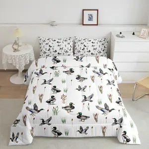 Duck Hunting Comforter Set,Wild Mallard Duck Bedding Set,Natural Rustic Farmhouse Down Comforter for Kids Boys Girls Vintage Minimalist Bed Set