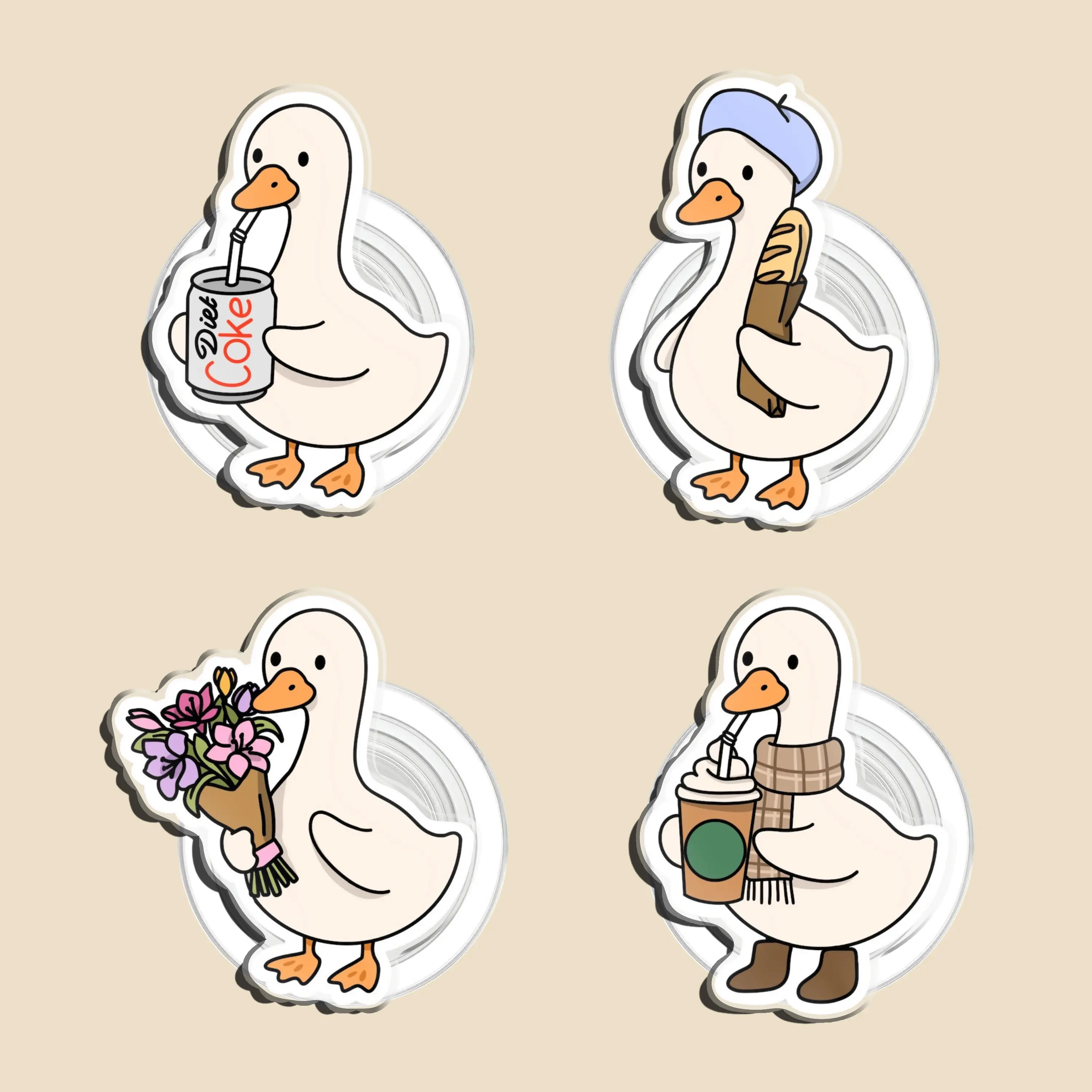 Cute Goose Magnetic Pop Socket Kindle Grip Cute Adorable Lovely Goose With Coke Coffee Flower Bread Goose E‑Reader Aesthetic Trendy MagSafe Phone Grip Cute Phone Holder Popsocket
