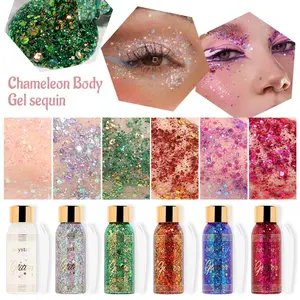 Color Changing Chameleon Face & Body Glitter Gel, Shimmering Radiant Mermaid Body Glitter, Liquid Eyeshadow with Spoon, Festival Party Accessory, Makeup