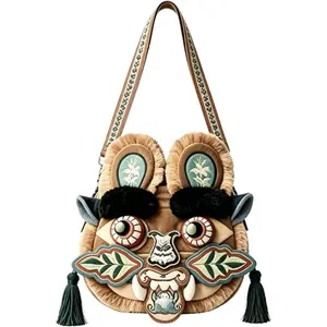 Handmade Cute Tiger-Head Drawstring Bag - Adjustable Shoulder Pouch for Coins, Earphones, Cosmetics | Kids Gift, Small Items Organizer, Knitting Change Wallet