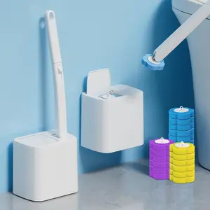 Disposable Toilet Brush and Holder Set, Includes 18 Replacement Brush Heads in Three Fragrance Options Upgraded Handle Automatic Open-Close Cleaner Toilet Cleaning System with Storage Rack Suitable for Sinks, Bathtubs, Floors, and Drains