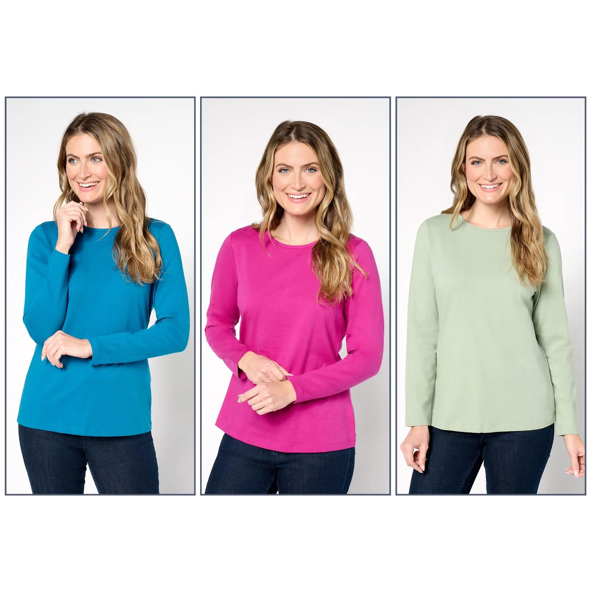 Denim & Co. Essentials Perfect Jersey 3-Pack Crew Neck Tops