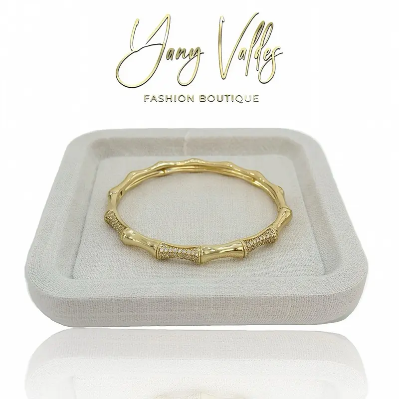 Bamboo style bangle bracelet gold tone open design 54mm simple look
