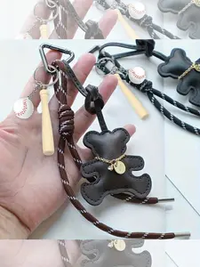 Sport Baseball & Bear Keychain-Triangular Elastic Closure Men Women PU Leather Bear-Shaped Keychain Pendant Bear Cub Keyring Baseball Keychain Bag Purse Charm Woven Rope Bear Ornaments Hanging Bag Chain Charm for Handbag,Backpack,Keys,Valentines Day Gift
