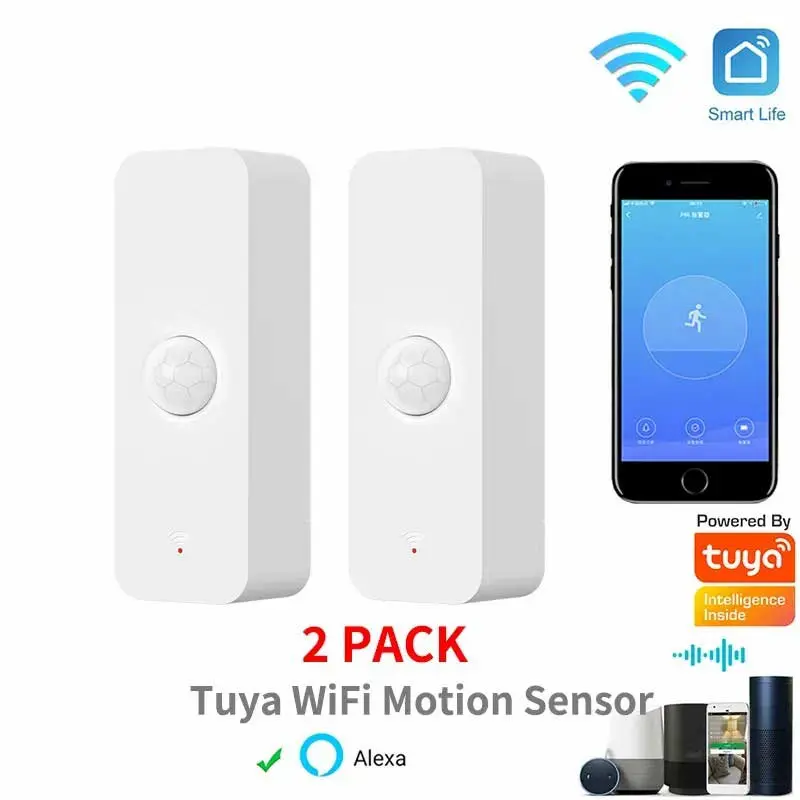 2pcs Smart Life Wifi Wireless PIR Motion Sensor Home Automation System Support Wide Angle Low Power Alarm Mobile Remote Monitor Real Time Alarm Notification Push Scene Linkage With Other Tuya Smart Devices & Alaxa, Motion Sensor Rechargeable