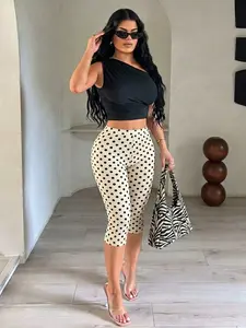 🔥 Polka Dot Capri Leggings Womenswear ✨ Y2K Baddie High Waist Slim Fit Pants, Viral Retro Print Streetwear, Perfect for Summer Street Style & Casual Outfits 🔥 #TikTokMadeMeBuyIt #Trending