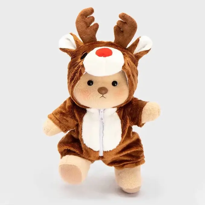 Getahug Interactive Christmas Reindeer Bear - Handmade Jointed Soft Moveable Childhood Stuffed Animal, Cute Stuffed Animal Cute Toy Gift for Kids, Soft Stuffed