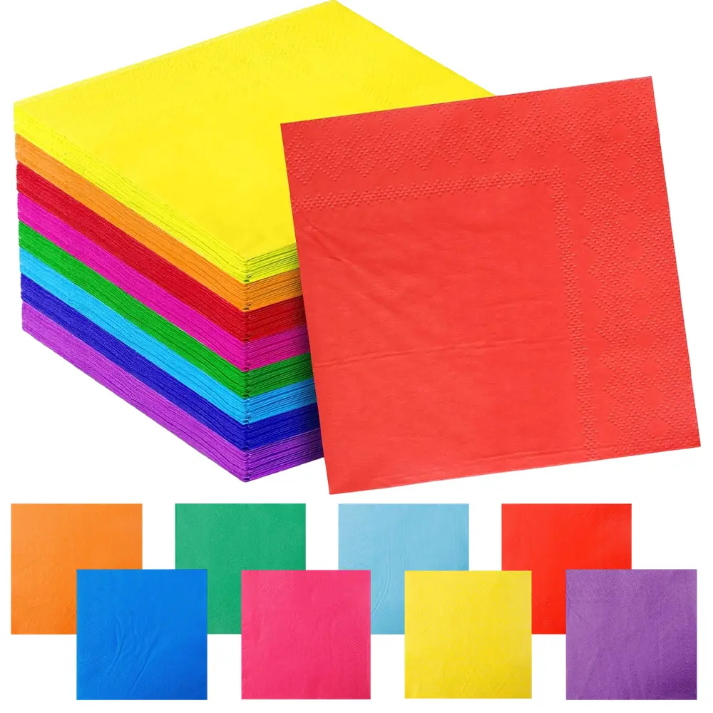 320PCS Rainbow Cocktail Napkin Disposable Beverage Paper Assorted Colors Party Napkins for Wedding Dinner Brithday Dessert Candy Party, 10 x 10 Inch