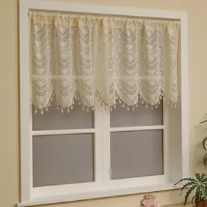 Solid Color Lace Curtain, Simple Short Curtain, Tassel Decor Curtain, Home Decorative Curtain for Living Room Bedroom, Window Curtain for Home Decor, Net Curtain Window, Curtains and Nettings