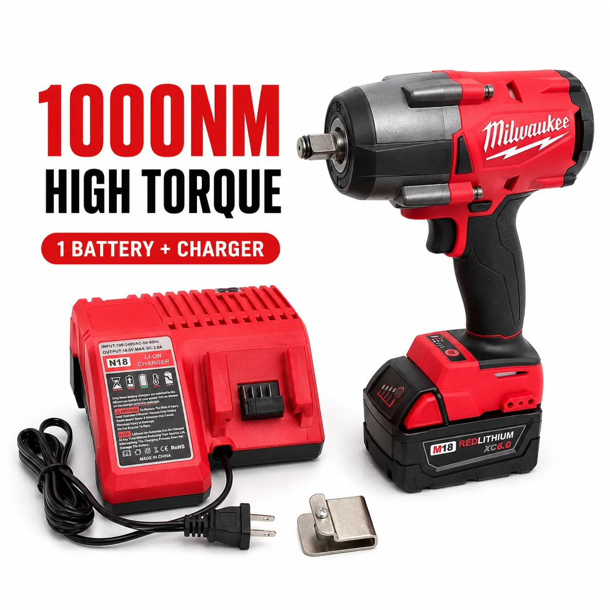 Milwaukee 1/2 Inch 1000N Brushless Cordless High Torque Impact Wrench, Garage Repair Power Tool for Tire Changes, Heavy Fasteners car lug nut