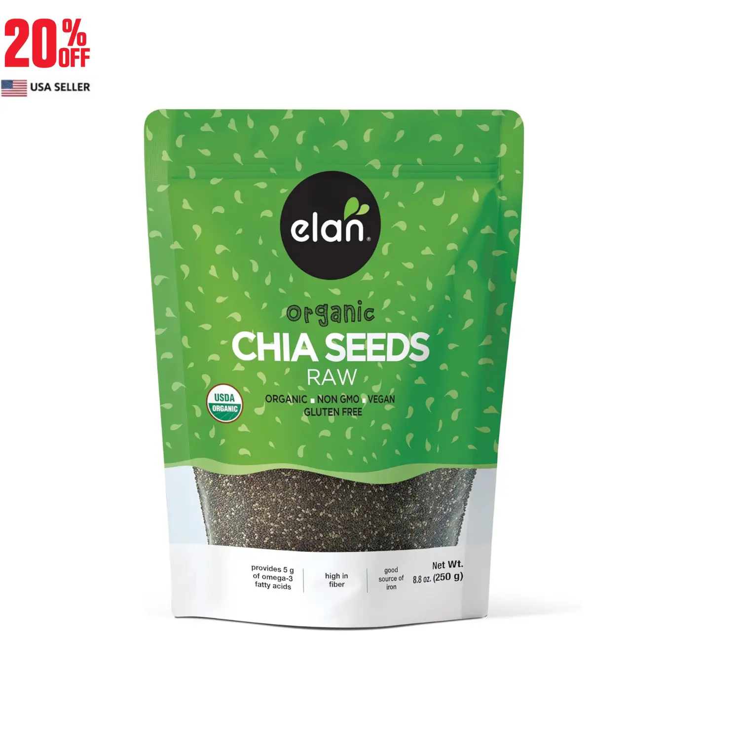 Organic Chia Seeds, 8.8 oz, Natural Raw Black Chia Seeds, Plant-Based, Non-GMO, Vegan, Gluten-Free, Kosher, Gels Easily, Superfood