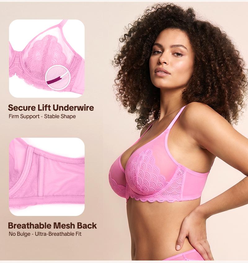 【2 PACK】HSIA Mermaid Scales Unlined Plus Size Full Coverage Underwire Support Minimizer Bra Elegant Non Padded Sheer Lace Breathable Mesh Adjustable Comfort Straps Lift Bra Back Smoothing Daily Lingerie for Big Bust Women