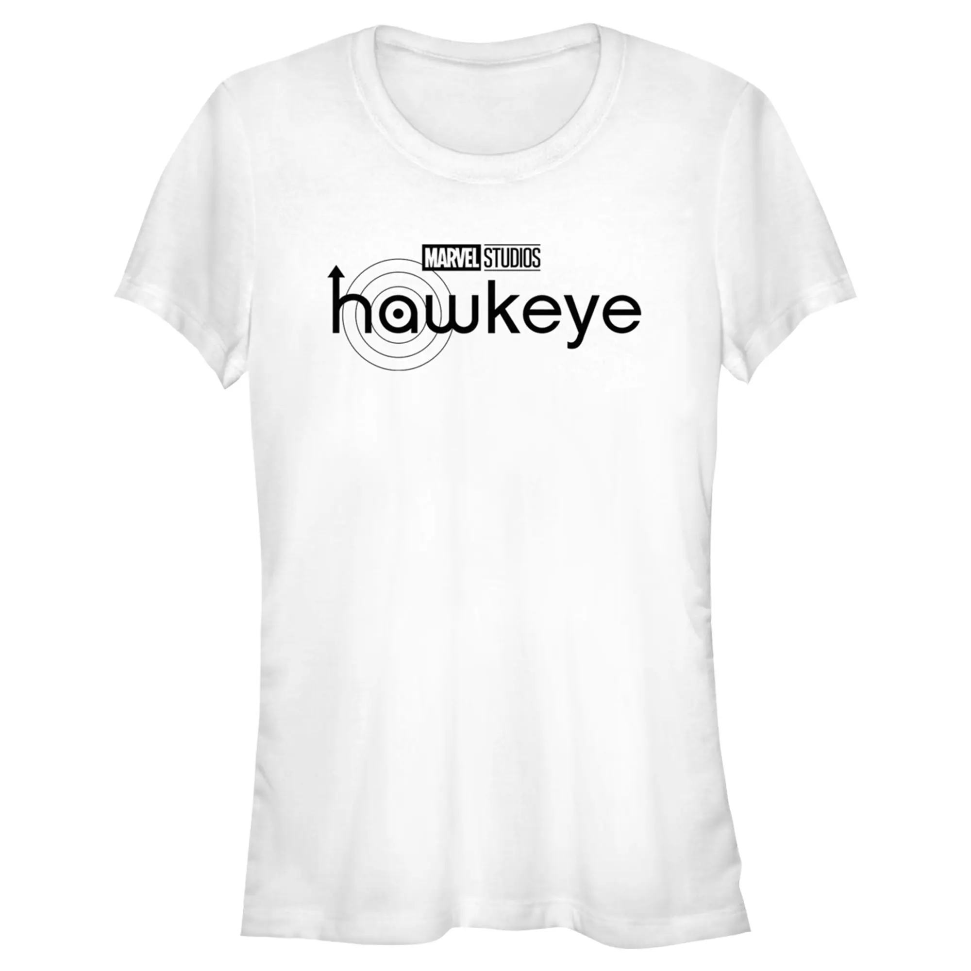 Juniors Womens Marvel Hawkeye Black and White Logo T-Shirt
