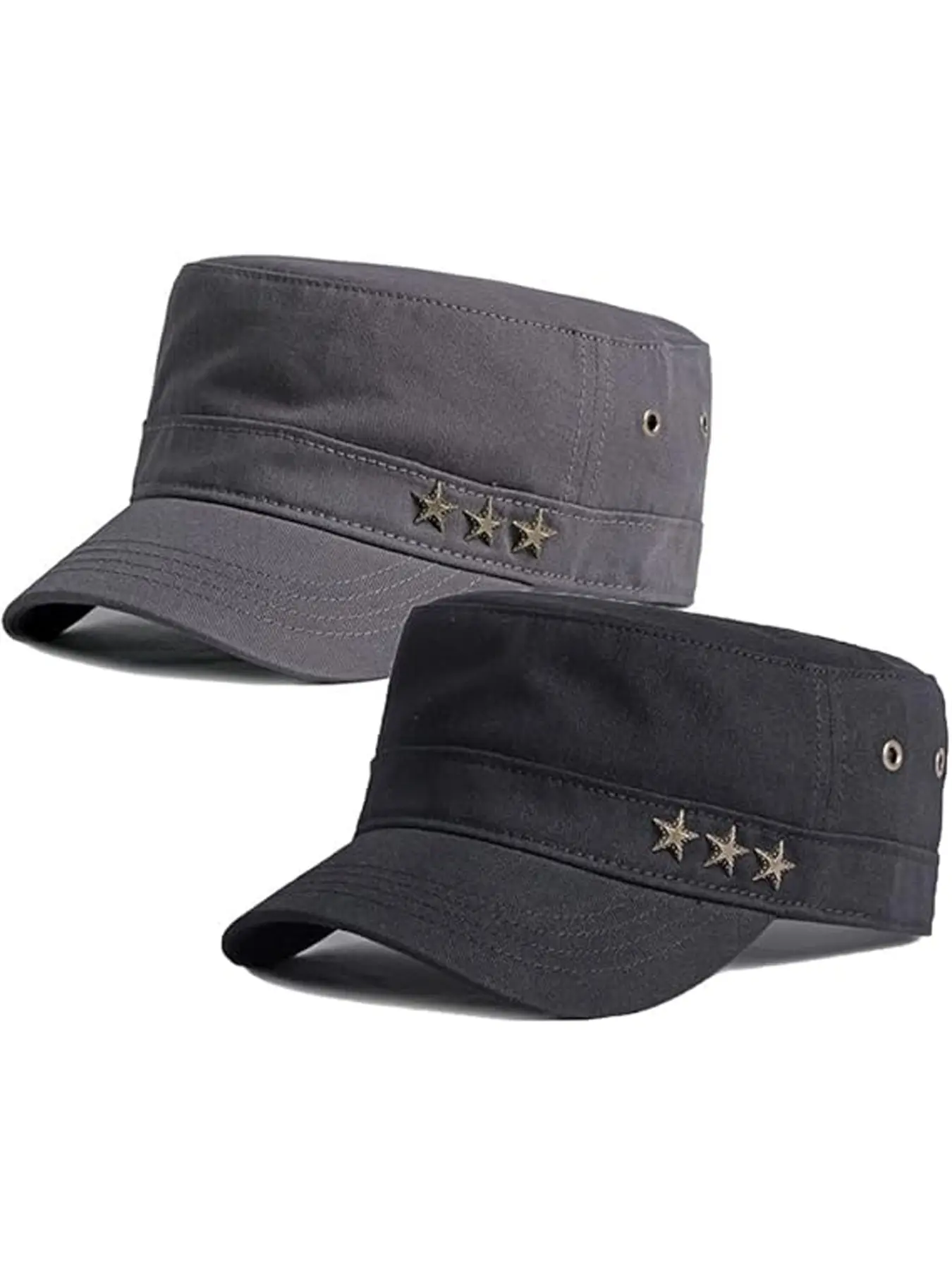 2 Pack Men's Casual Military Caps Cadet Army Caps Vintage Flat Top Cap Flat Bill Hat Flat Brim Hat Fitted Hat Flat Brimmed Cap