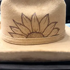 Western/Fedora Hats Hand Burned with Sunflower and Dandelion Designs - Handcrafted Hat Featuring Unique Artwork
