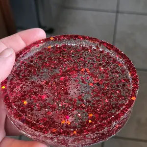 Sparkly Red and White Epoxy Coasters with Vibrant Red Glitter and White Base for Festive Home Decor