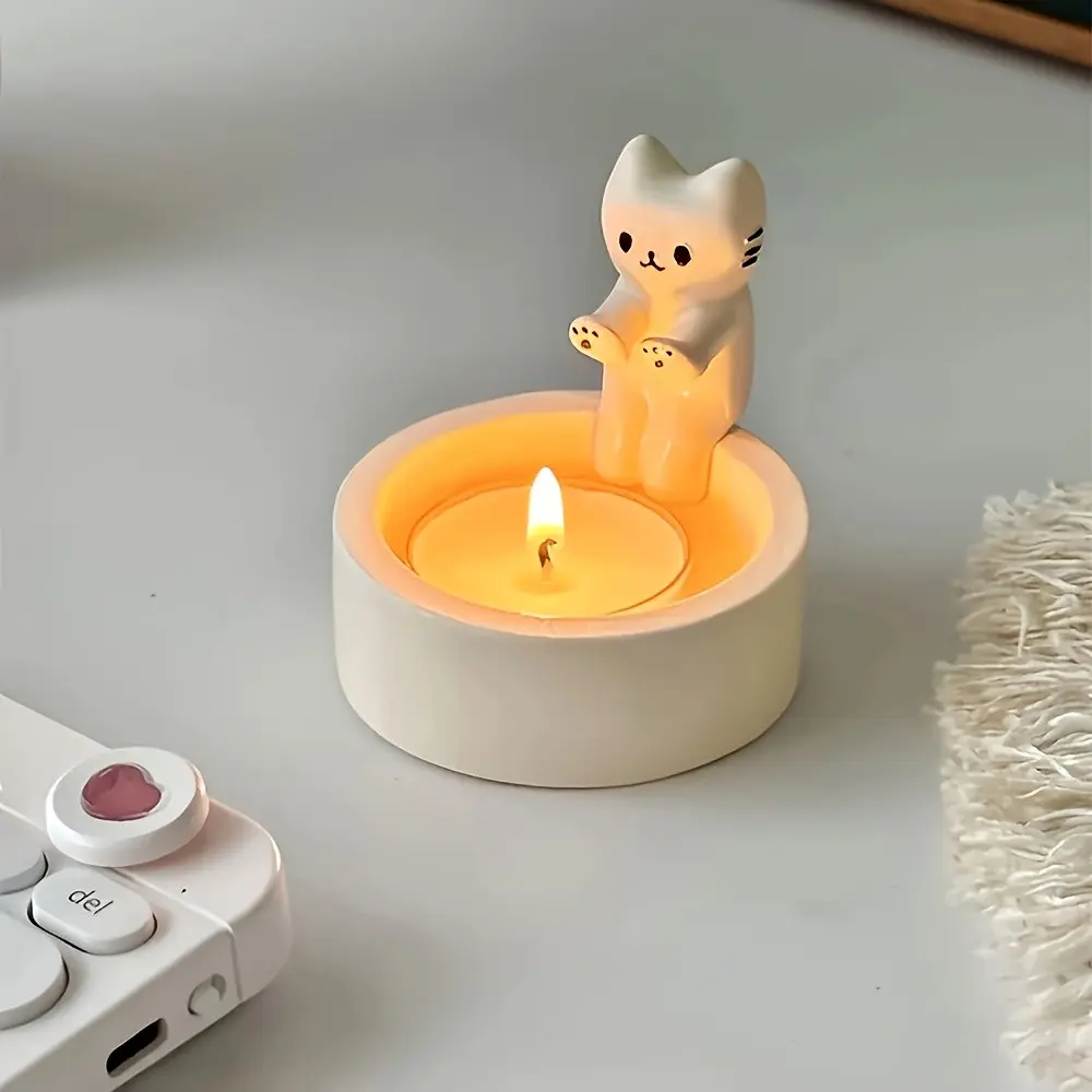 Whimsycat Ceramic Cat Candle Holder, Vintage Candle Stand, Wax-Coated Desktop Animal Decor, Perfect for Christmas, Halloween, Easter, Thanksgiving, Valentine's Day