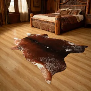 High-grade Faux Cowhide Carpet with Anti-slip Backing for Easy Cleaning Low Pile Rug for Living Room Bedroom Room Decoration Home Decor Polyester Style Western