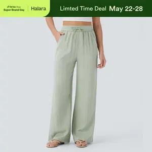 Halara High Waisted Drawstring Pocket Wide Leg Casual Linen-Feel Pants #SwimWeek