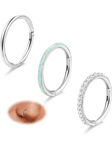 3Pcs G23 Titanium Nose Ring Hoops for Women 18G 16G Hinged Septum Ring CZ Clicker Segment Septum Lip Nose Ear Eyebrow Tragus Hoop Helix Pierced Ring Cartilage Conch Rook Daith Piercing Jewelry 8mm 10mm