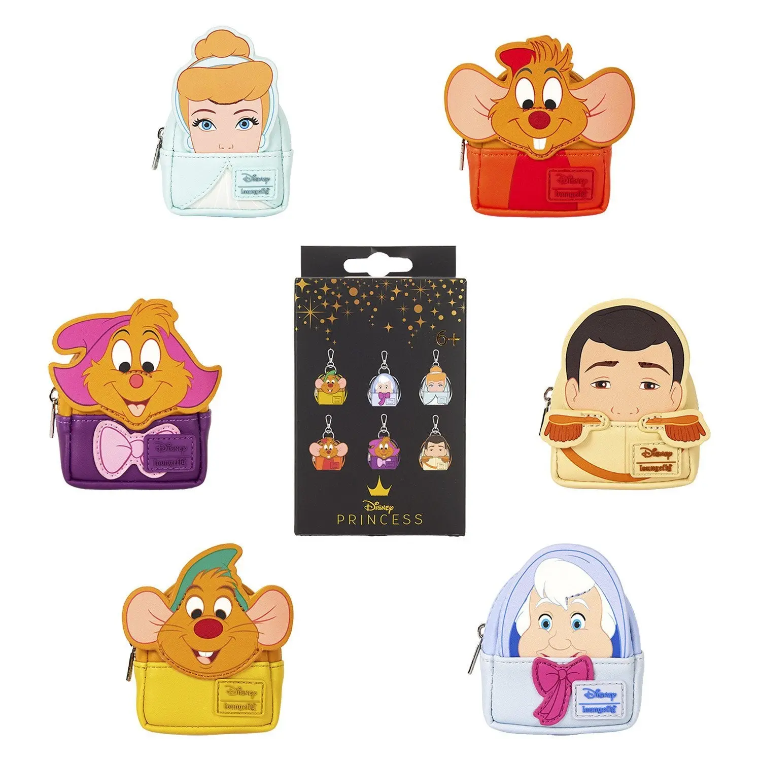 Loungefly Disney Cinderella 75th Anniversary Cosplay Mystery Pack Mini Backpack Keychain - Kawaii Bag Charm, Appliqué Detail, Character Print Bag Accessory, Bag Charms