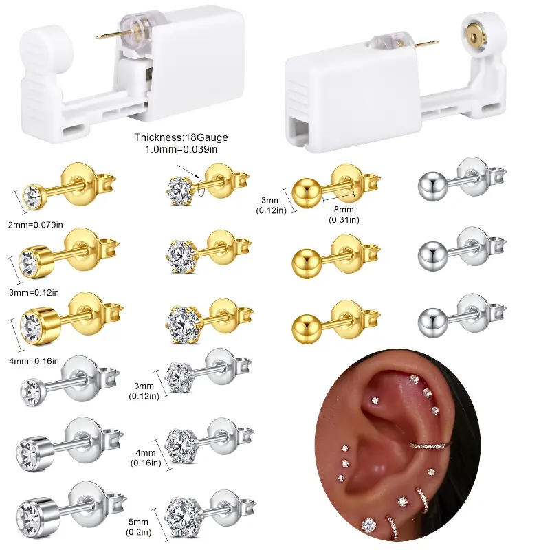 Cubic Zirconia Stud Earrings - 2-4 Sets High Quality Ear Stud Jewelry, Hypoallergenic, Painless, Fashionable for Indoor Recreation, Ear Studs