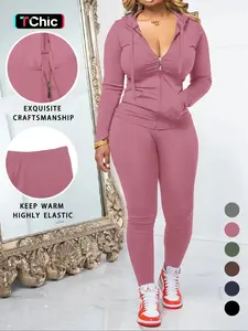 Women's Fall Zipper Hoodie and Skinny Pants Set, Casual Long Sleeve Outfit with Pocket Design, Two-Piece for Daily Wear