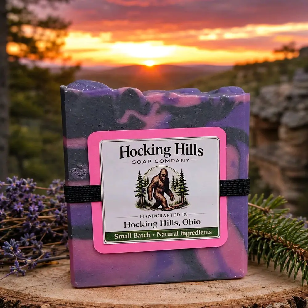 Sasquatch Sunset Goat Milk Soap with Tallow, Organic Coconut Oil, Olive Oil, Sustainable Palm Oil, Organic Castor Oil, Black Raspberry Vanilla Fragrance Oil, Sweet Almond Oil, Shea Butter for bath and shower to clean your body