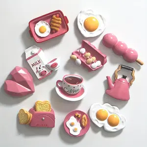 11pcs Creative Kitchen Decor Cute Pink Plastic Refrigerator Sticker Set Egg Milk Coffee Designs Ideal Valentine's Day Gift Home Pastel