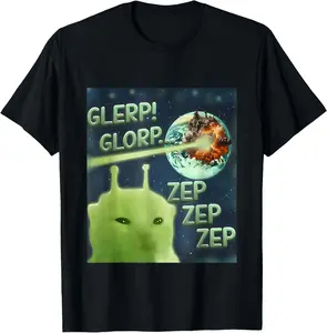 100% Cotton Glerp Glorp Funny Alien Cat Meme, Brainrot Tee, Costume T-Shirt