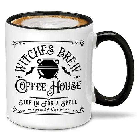 Funny Halloween Ceramic Coffee Mug, Witches Brew Aesthetic Design, Perfect Gift for Her, Unique Gothic & Pagan Style, Ideal for Holiday Celebrations, Drinkware