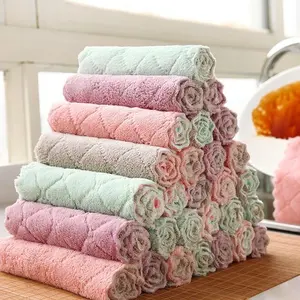 10 Counts Double-Sided Kitchen Towels，Microfiber Coral Velvet Dishtowels Multipurpose Reusable and  Cleaning Rags, Thickened Soft Cleaning   for Kitchen, Pots, Pans,Furniture, Wall & More ,Random Color Dish Towels removable & washable floor durable