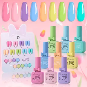 JR Spring Gel Nail Polish Set - 15ml 9 Colors Pastel Gel Polish Verse of Flower Gel Nail Kit Pink White Black Red Purple Blue Yellow Gel Colors set Base Top Coat Soak off UV Home Salon Easter Gift for beginners women