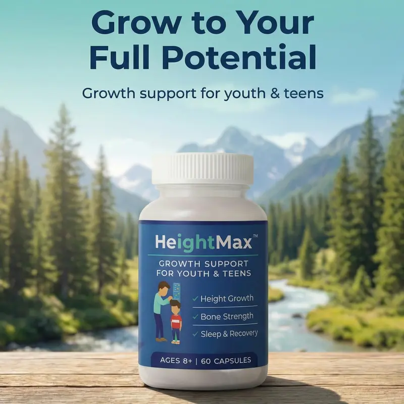 HeightMax Natural Height Growth Supplement for Kids & Teens 60 Capsules with L-Arginine Zinc Creatine for Bone Strength Growth Healthy Dietary Edible Fitness