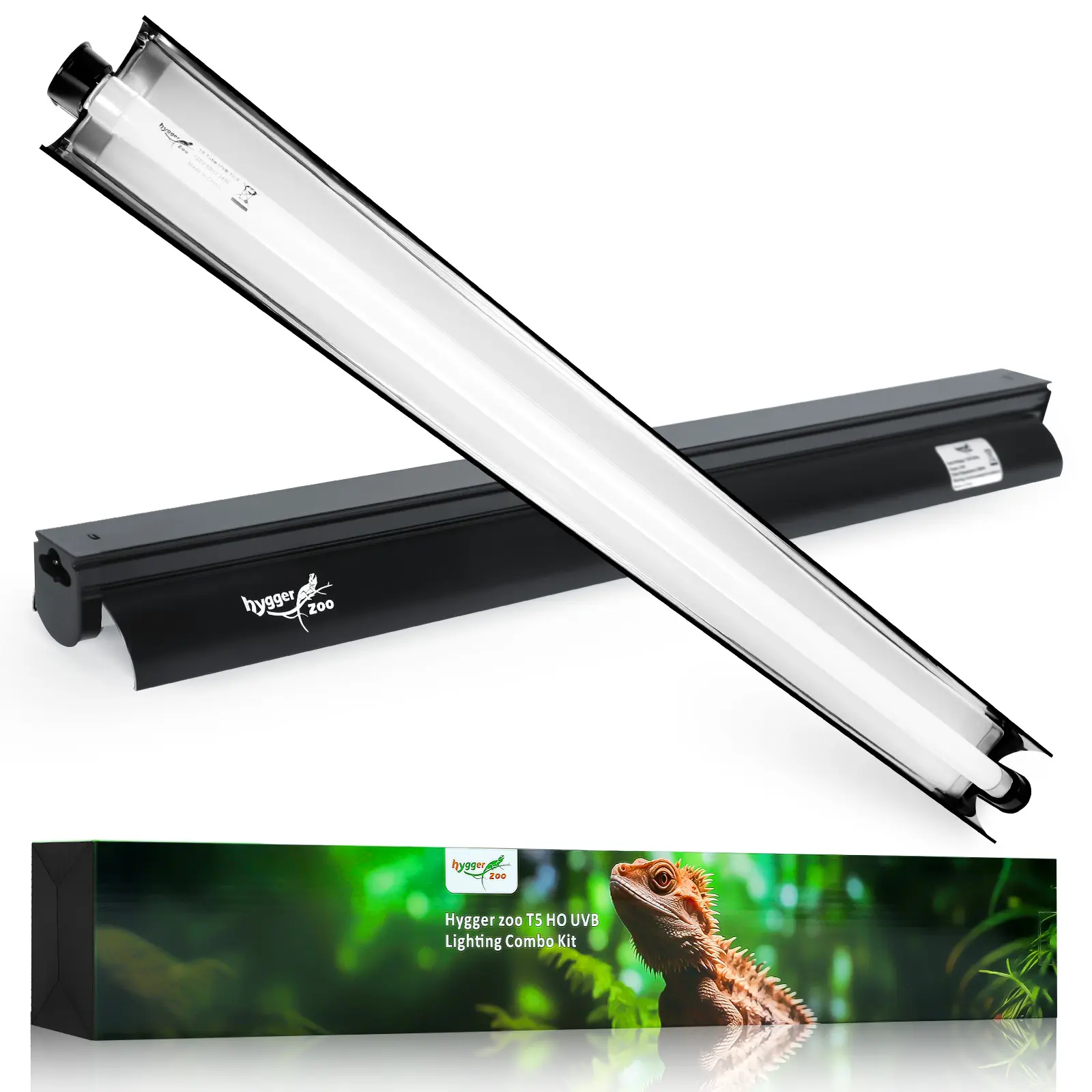T5 Reptile Light Fixture Combo Kit 24W Light Fixture Reptile Terrarium Hood 10.0 UVB Light Bulb dimmable Fluorescent Tube Ideal for Tropical and Deserts Such as Bearded Dragon Lizards and Tortoises