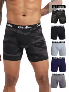 5pieces Set Mid-Long Black Camouflage Boxer Shorts Men Underwear Breathable Athletic Male Underpants for Men Homme Boxershorts Slips Soft Panties