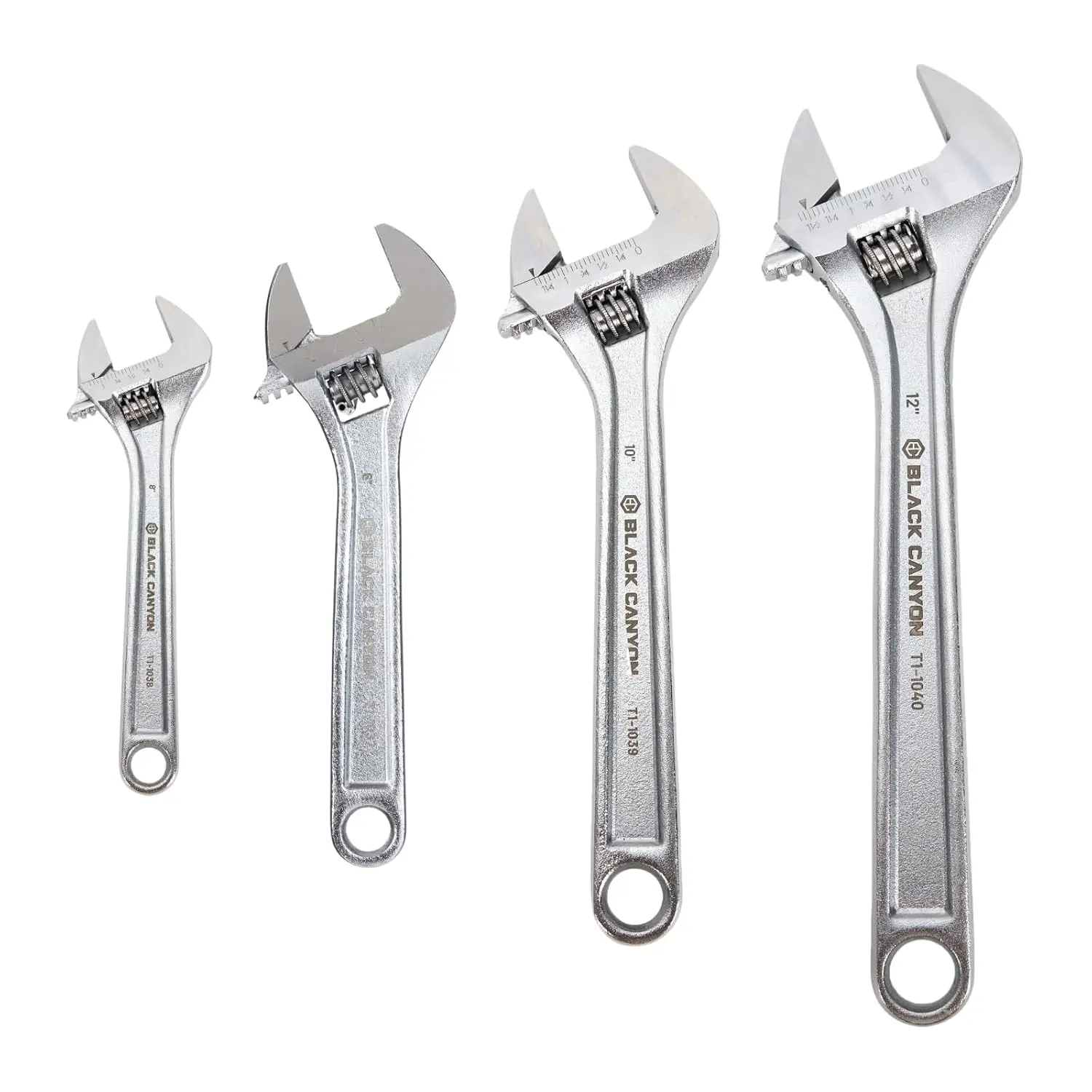 BLACK CANYON Adjustable Wide-Jaw Wrench Set - Chrome Vanadium Forged Steel, Imperial/Metric, 12/10/8/6 in, High Torque Auto Repair Tools for Plumbing, DIY Enthusiasts