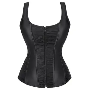 Parlsdy Gothic Lace Corset Top for Women – Plus Size Bustier Zipper Vest Sexy Halloween Outfit Shapewear Body Suit Gothic Party Costume 2928