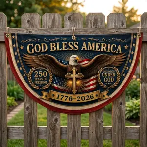 God Bless America 250th Anniversary Semi-Circular Banner | Christian Patriotic Eagle Cross Front Porch Decor 1776-2026