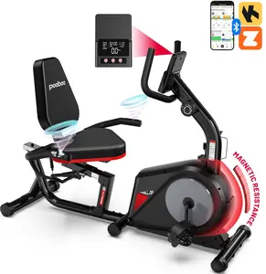 Pooboo Indoor Recumbent Exercise Bike Magnetic Resistance Workout Bike Sit Down Stationary Bicycle with Adjustable Seat & Luminous Monitor for Gym Seniors Adults