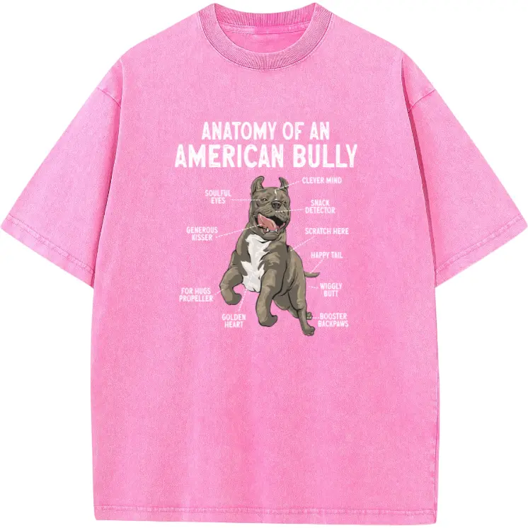 American Bully Dog Anatomy Tee – Retro Style Round Neck T-Shirt, Machine Washable and Perfect for Breeders & Owners
