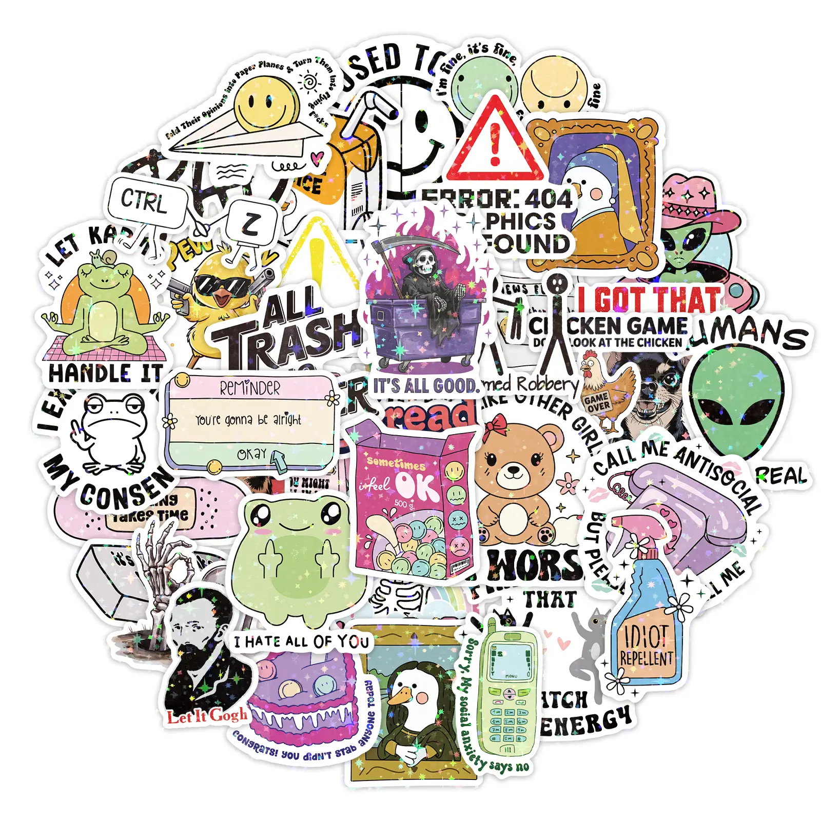PRSTINCOL 200pcs Sarcastic Funny Meme Vinyl Stickers Pack - Hilarious Error 404, Frog Off I'm Busy Designs - Classical Stickers for Laptops, Water Bottles - Tech Support Gifts for Meme Lovers, Meme Sticker